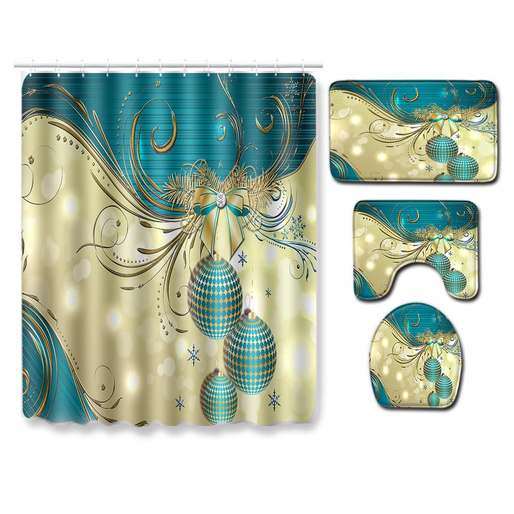 Hot Christmas Bathroom Shower Curtain Four-Piece Combination Floor Mat Bathroom Water-Absorbing Non-Slip Door Mat Carpet