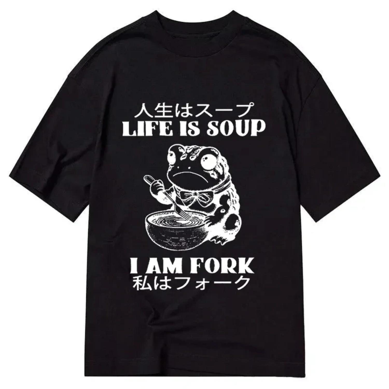 

Summer New Tokyocanvas Life Is Soup I Am Fork Classic Graphic Print Cotton Casual Crew Neck s Cotton Cool Breathable Tops S чёрный