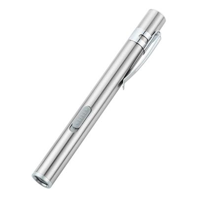 LED Flashlight USB Charging White Lighting Stainless Steel Mini Pen Type for Outdoor