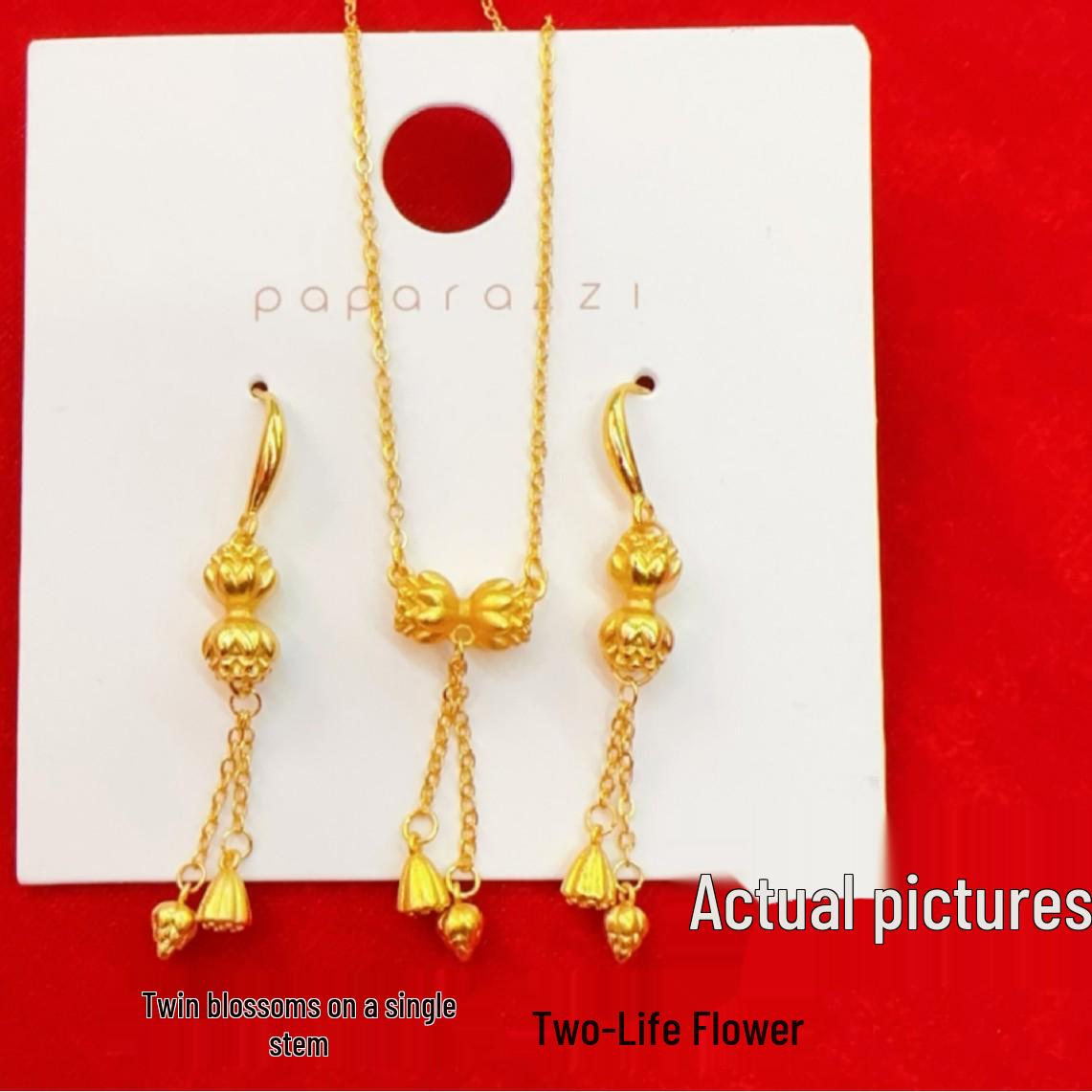 

Elegant Vietnamese Rose Gold Twin Flower Jewelry Set: Necklace & Earrings for Women – Abundant, Harmonious, Ancient-Inspired Style Twin Flower Earrings
