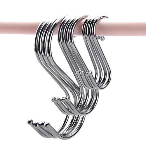Stainless steel S-shaped hooks, 5 of each size, 15 pieces per pack, 10kg/15kg weight capacity, versatile hooks for bathrooms, kitchens, bathrooms, sma