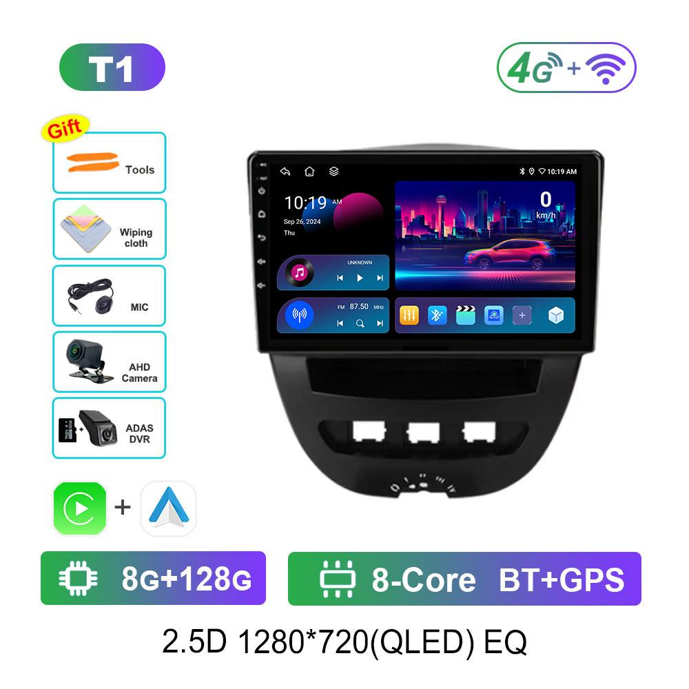 For Peugeot 107 For Toyota Aygo For Citroen C1 2005 - 2014 Android 14 GPS Car Video Multimedia Player BT WiFi HD Touch Screen 4G