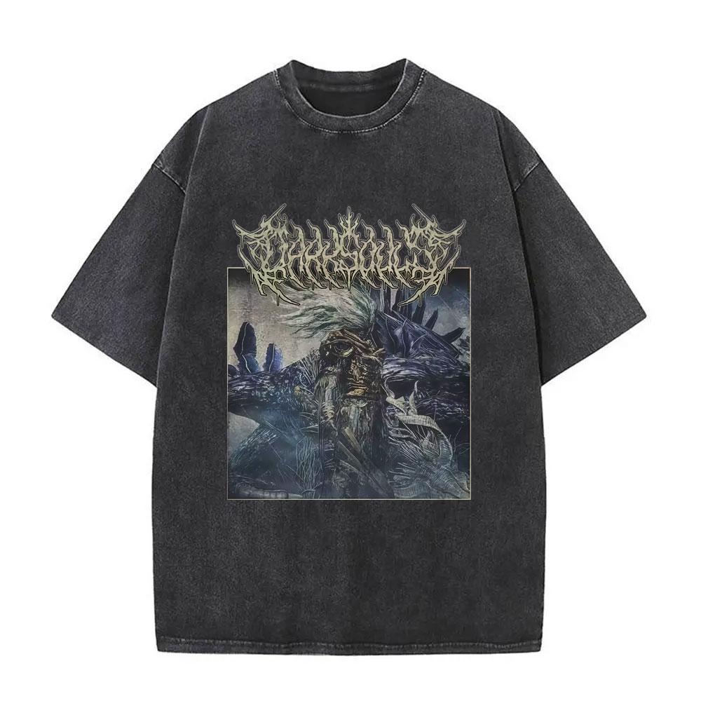Washed Vintage Game Dark Souls Tshirt Men Women S Retro Gothic Rock Short Sleeve Tshirts Mens Punk Oversized Cotton T Shirt
