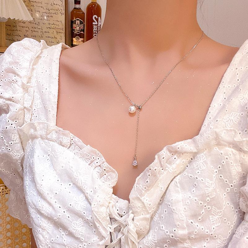 

Mermaid Tears Pearl Necklace Female Pull Clavicle Chain Light Luxury Neck Chain 2025 Accessories