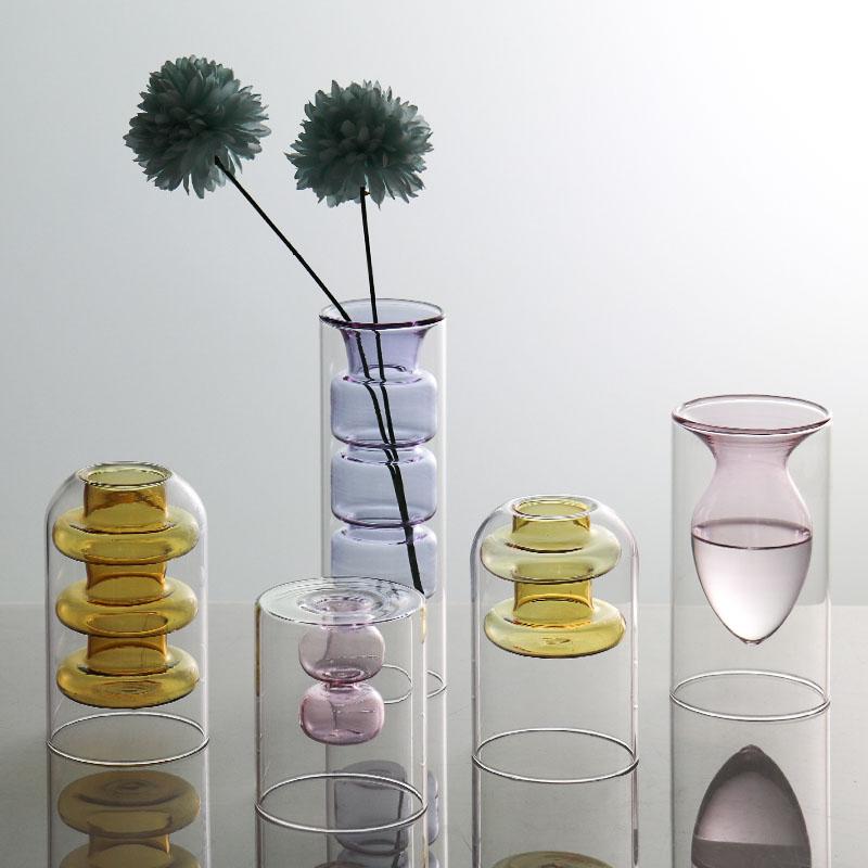 Nordic Creative Glass Small Vase Decorative Living Room Flower Arrangement Water Cultivation Feng ui Ornament