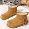 Real Fur Integrated Snow Boots Women's Winter Velvet Thickened Warm Small Potato Cotton Shoes Non-slip Short Boots Women
