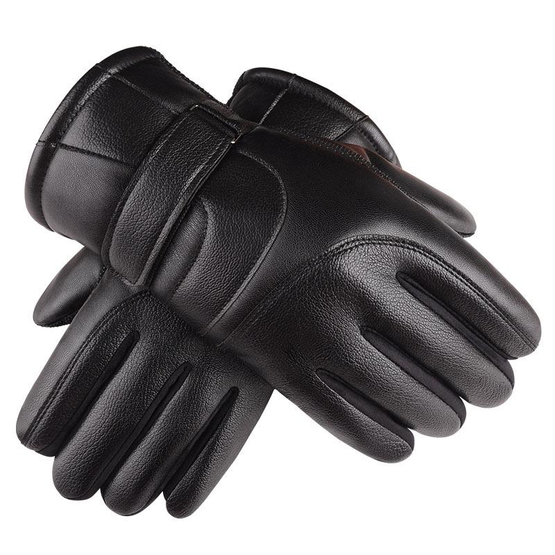 Warm Leather Gloves, Piled and Thickened Men's and Women's Windproof and Cold-proof Outdoor Cycling Gloves, Autumn and Winter Gloves