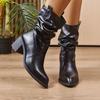 Fashion European and American Booties Winter New Block Heel Black Pointed Toe Women's Mid-leg Boots
