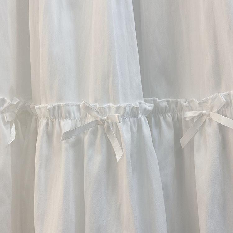 Sweet Lace Bow Ruffle Midi Skirt for Women - Spring 2025 High Waist A-line Style