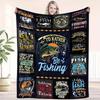 1pc Fishing Lover Throw Blanket, I'd Rather Be Fishing Novelty Warm Flannel Blanket for Couch Bed Camping Gift for Fishermen