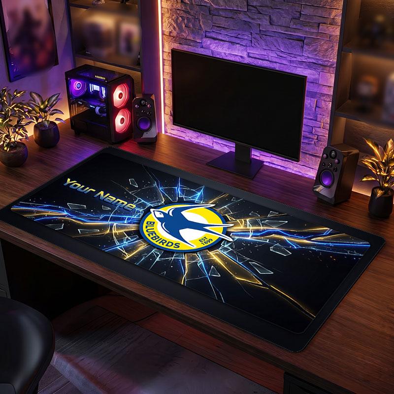 Cardiff City Custom Large Mouse Pad, Personalized Name Text Print, Football Logo Non‑Slip Desk Mat Gaming Gift