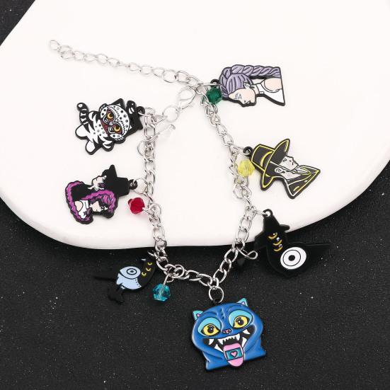 Demon Hunters-Inspired Bracelet Zinc Alloy Enamel Cat Charms Snake Chain Fade Resistant Lightweight Gothic Fantasy Jewelry Accessories