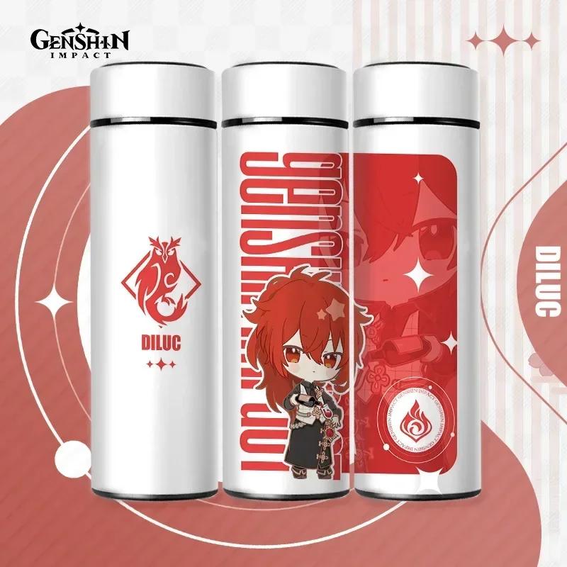 500ml Genshin Impact Thermo Bottle Stainless Steel Kawaii Anime Insulated Cup Water Zhongli Temperature Display Thermos Bottle