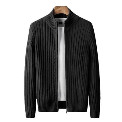Suéter de Punto Cardigan para Hombre de Otoño e Invierno Holgado con Cremallera Cuello Redondo Color Sólido Manga Larga Chaqueta Top