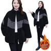 Women's Plus Size Color Block Lamb Wool Coat - Autumn/Winter Fashion Fleece Outerwear