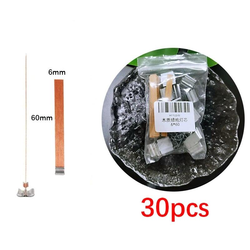 

30 шт. деревянного фитиля для свечей с зажимным основанием, плетеный горящий бездымный фитиль для свечей, инструмент для центрирования свечей 6mm x 60mm