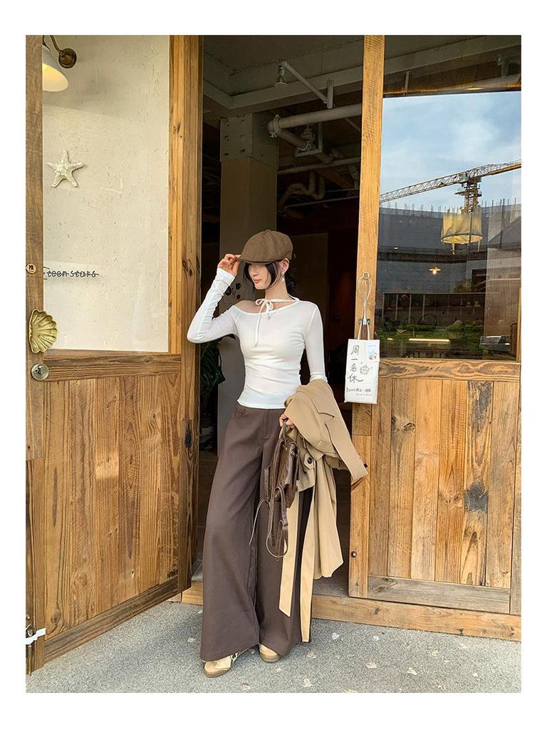 Petite Korean Halter Neck Off-Shoulder Long Sleeve Women's Shirt, Autumn Winter 2025 Collection