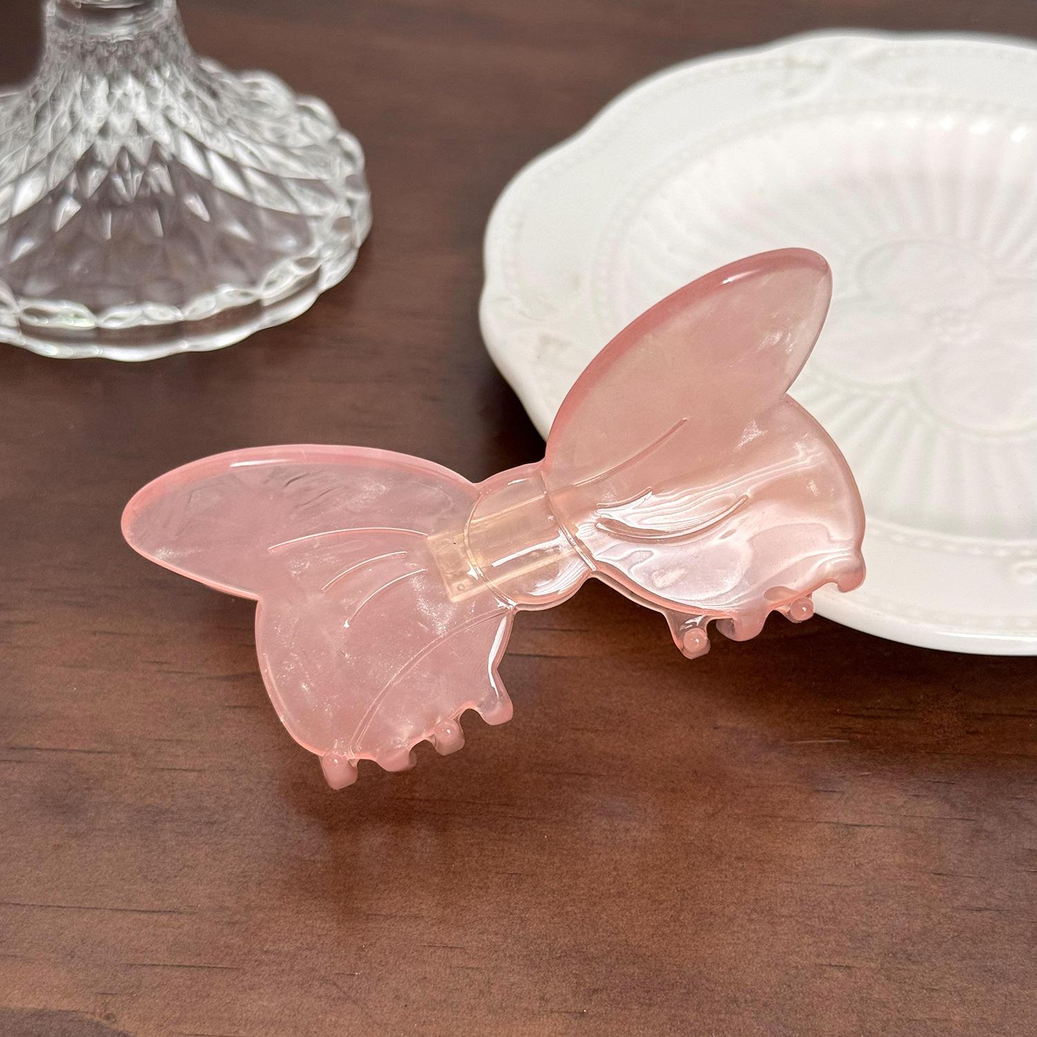 

2024 Summer Stunning Collection Acetate Hair Claw Clip With Colorful Bow Design OrangePink 8.5cm
