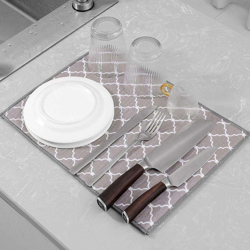 Thickened Microfiber Dish Drying Mat Absorbent Drain Pad Table Mat Draining Mat Kitchen