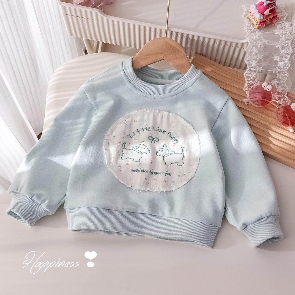 Girls' Spring and Autumn Set Sweet and Cute Embroidered Cloth Hoodie Floral Loose Straight Pants Two Piece Set