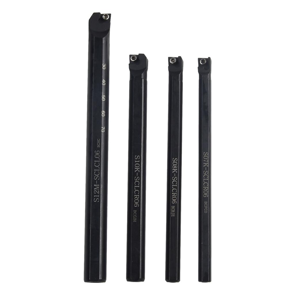 4Pcs Lathe Boring Bar Turning Tool Set S07K/S08K/S10K/S12M-SCLCR06 & T8 Wrenches