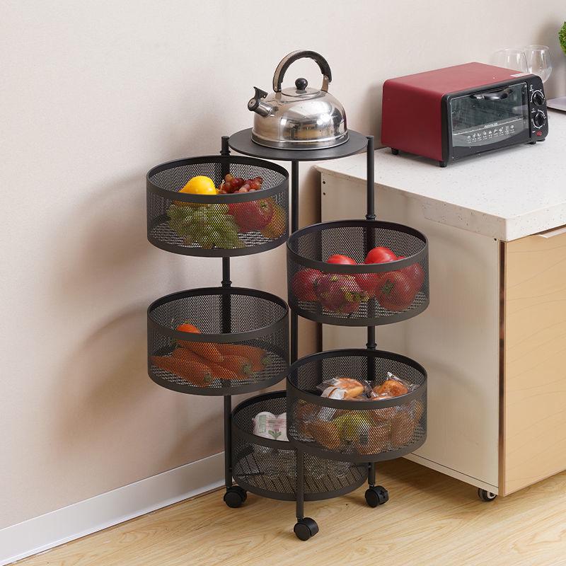 Kitchen Floor-Standing Multi-Layer Snack, Fruit & Vegetable Rotating Storage Trolley