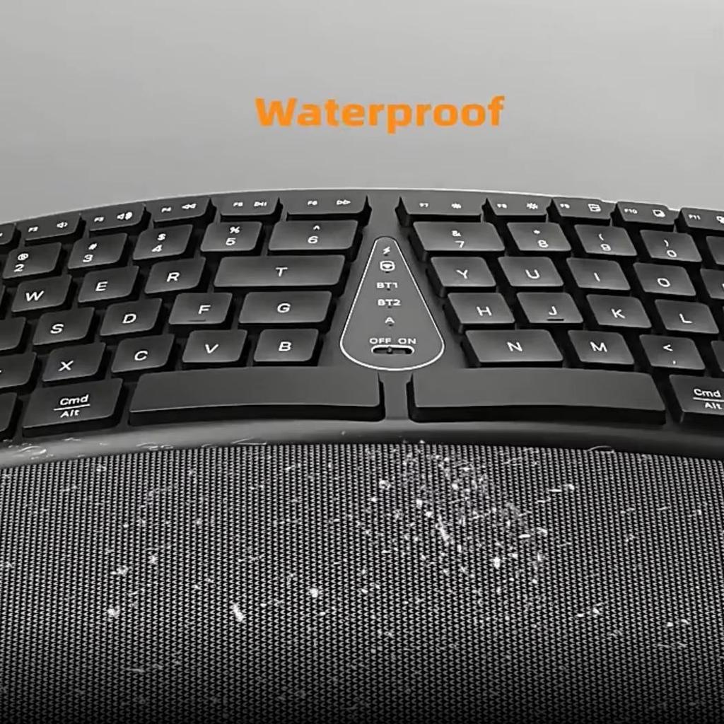 Tastatură ergonomică împărțită fără fir, tastatură ergonomică cu mai multe dispozitive USB 2.4G cu încheietura mâinii și suport pentru palme amortizate, reîncărcabilă, neagră