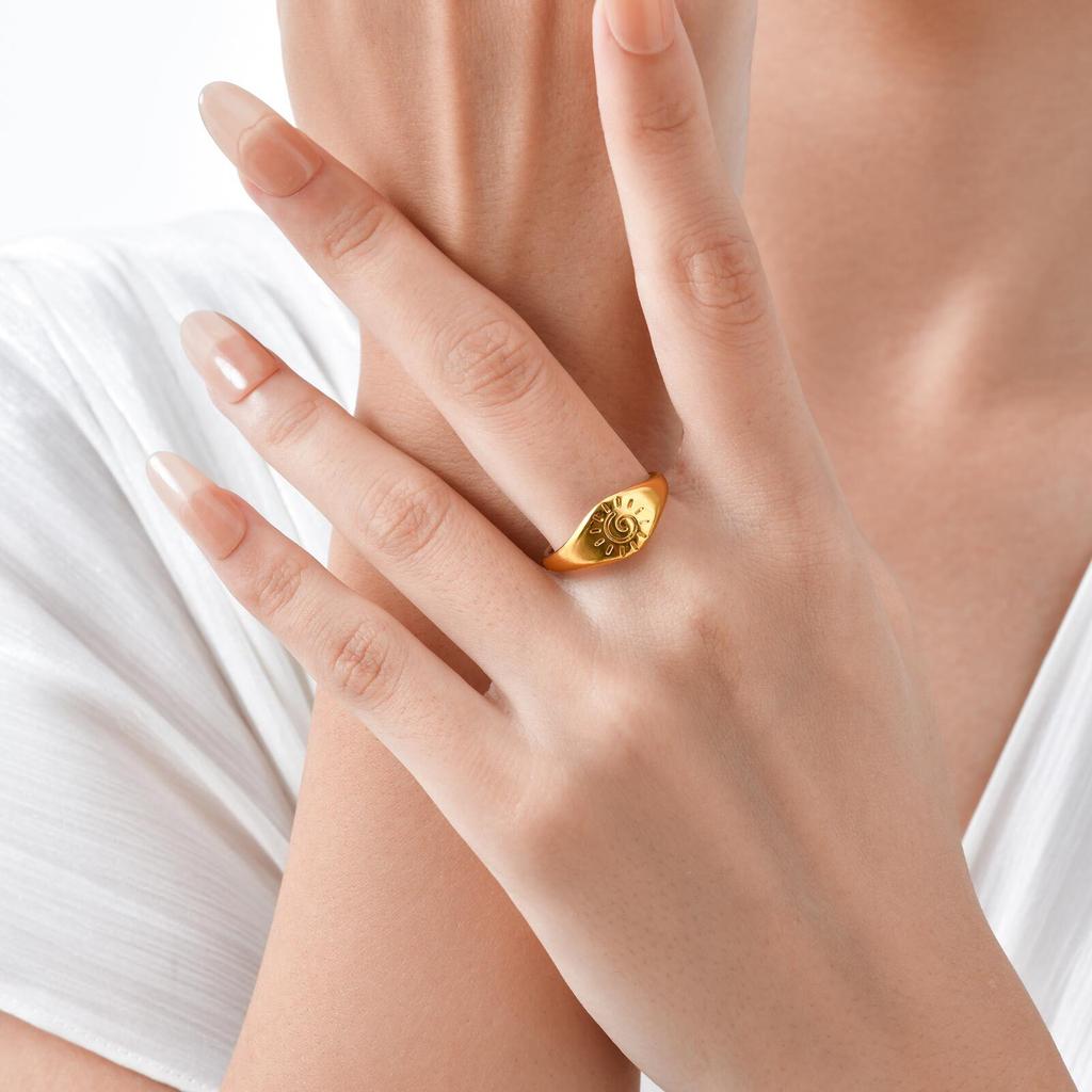 Stainless Steel Tail Ring for Men Women,Gold Color Irregular Sun Pinky Ring,Stylish INS Style Signet Ring Gift