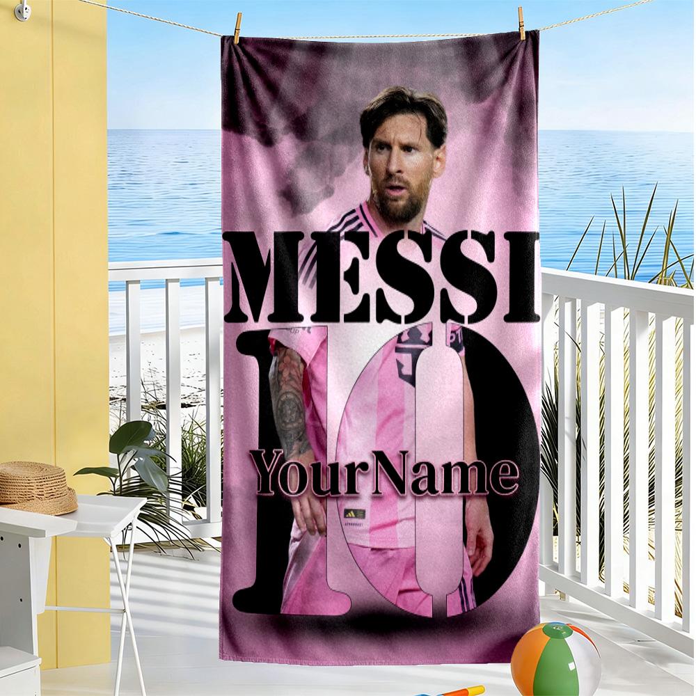 Messi Customize Text Beach Towel Super Soft & Absorbent Perfect for Traveling Yoga Camping and Swimming