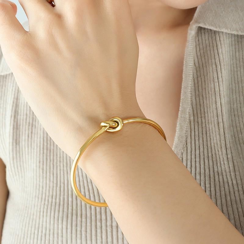 European Style 18K Gold-Plated Titanium Bracelet - Non-Fading, Adjustable Knot Design (Z128)