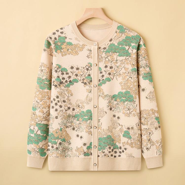 

Принтованные топы для людей среднего и пожилого возраста. Рубашки с длинным рукавом для женщин среднего возраста 40-60 лет и молодых мам - новинки весны и осени. 4XL зелёный