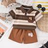 Cartoon Dinosaur Embroidery Children's Polo Set Boys' Striped Casual Breathable Two-piece Set