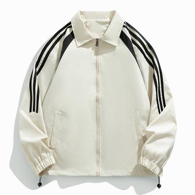 Autumn Loose Casual Couple Color Blocked Striped Jacket, Lapel Jacket