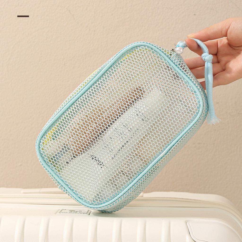 1PC Dopamine Color Storage Bag Large Capacity Breathable Mesh Cosmetic Bag Lightweight with Handle Coin Purse