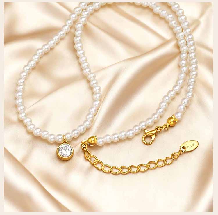 Pearl Beaded Pendant Necklace Stainless Steel 18K PVD Gold Plated Waterproof Tarnish Free Sun Shell Heart Zircon Choker Jewelry