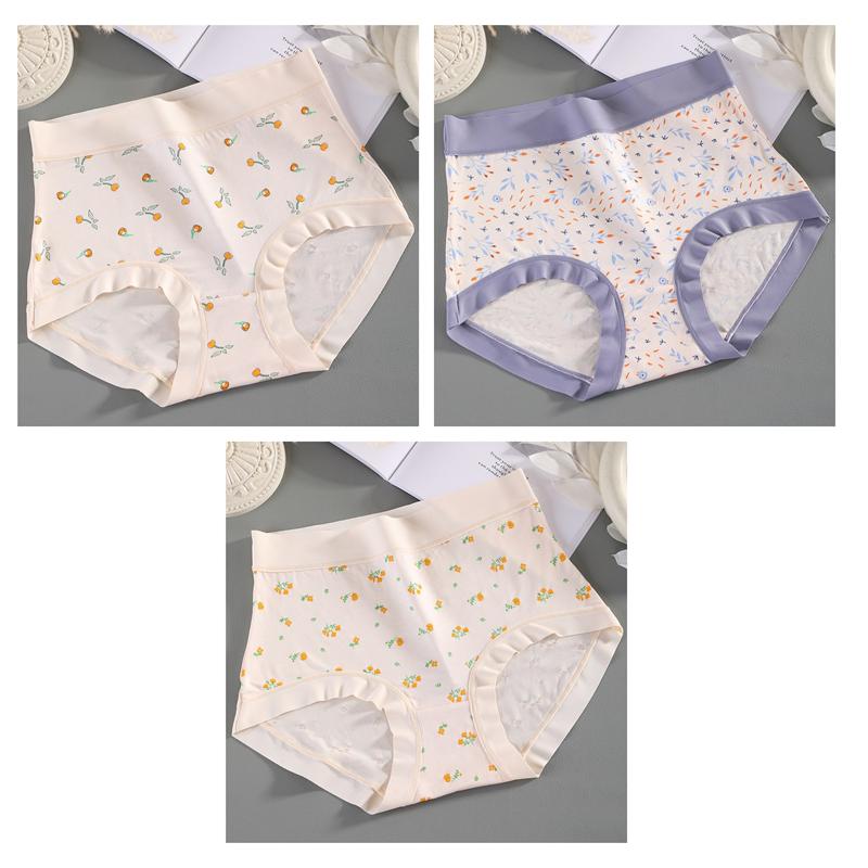 3 Pack High Waist Women Printing Underwear Stretchy Modal Panties Breathable Comfortable Soft Ladies Briefs Plus Size Fit 40kg To 100kg
