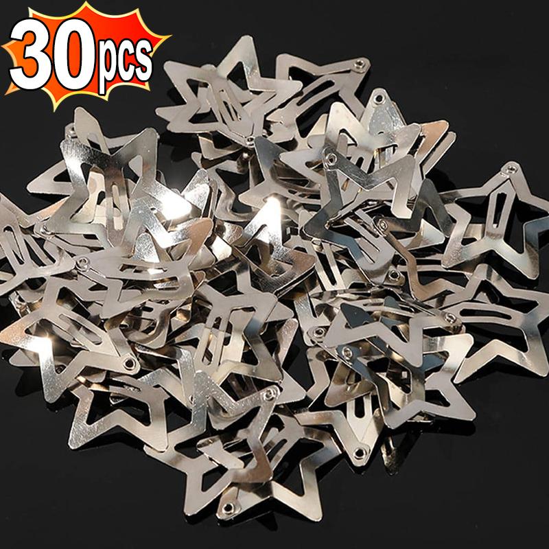 2/30pcs Silver Star Hairpins for Women Stars Filigree Metal Snap Hair Clips Girls Side Hair Grip Y2K Barrettes Hair Accessories