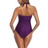 Women's Black Halter One Piece Swimsuit Ruched Tummy Control Modest Bathing SuitCasual