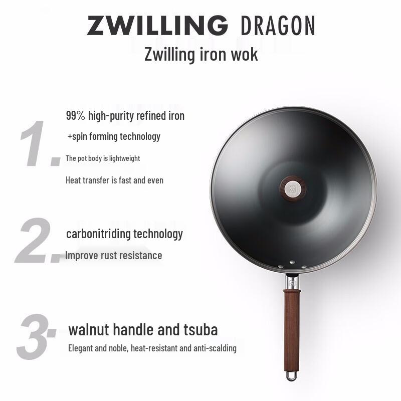 ZWILLING Chinese Dragon Cast Iron Wok with Lid