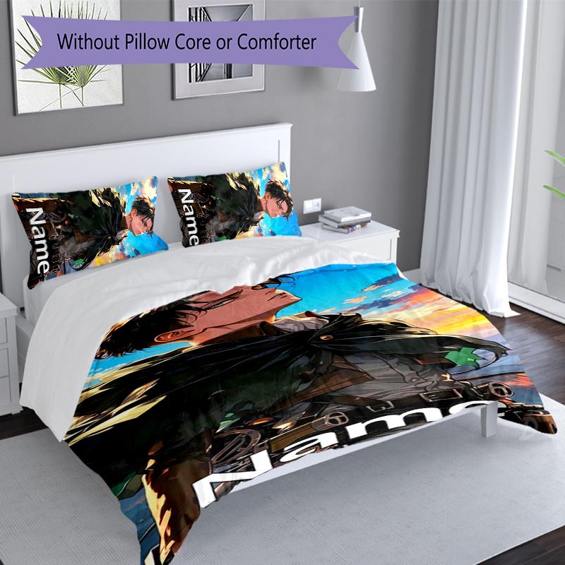3pcs Custom Name Attack On Titan Set,Includes 1 Duvet Cover and 2 Pillowcases,All-season Bedroom Decor