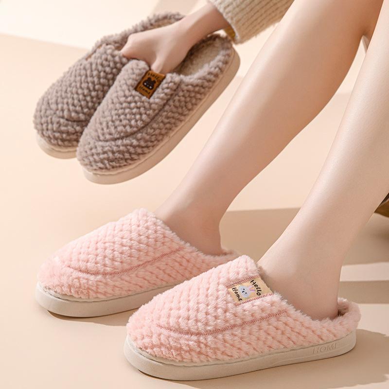 Cotton Slippers Women's Autumn New Velvet Warm Cotton Shoes Couple Home Hair Slippers Shoes Bag Head Cotton Mop