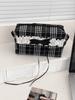 Black and white checkered lace storage bag, a large-capacity makeup storage bag with lace edge and cotton fabric for girls