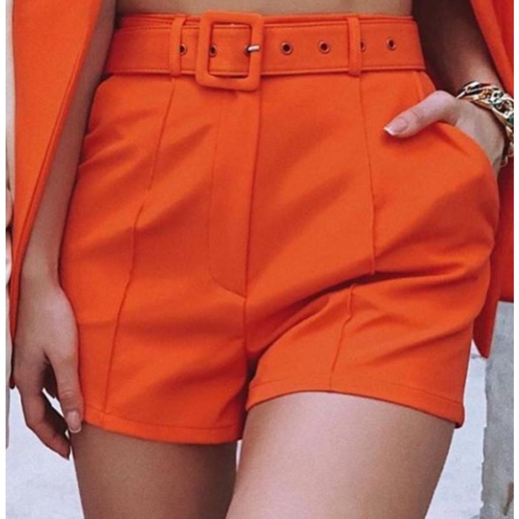 Women's Slim Fit Two Piece Suit Lapel Long Sleeve Blazer High Waist Belted Short Co-ord Outfit Set