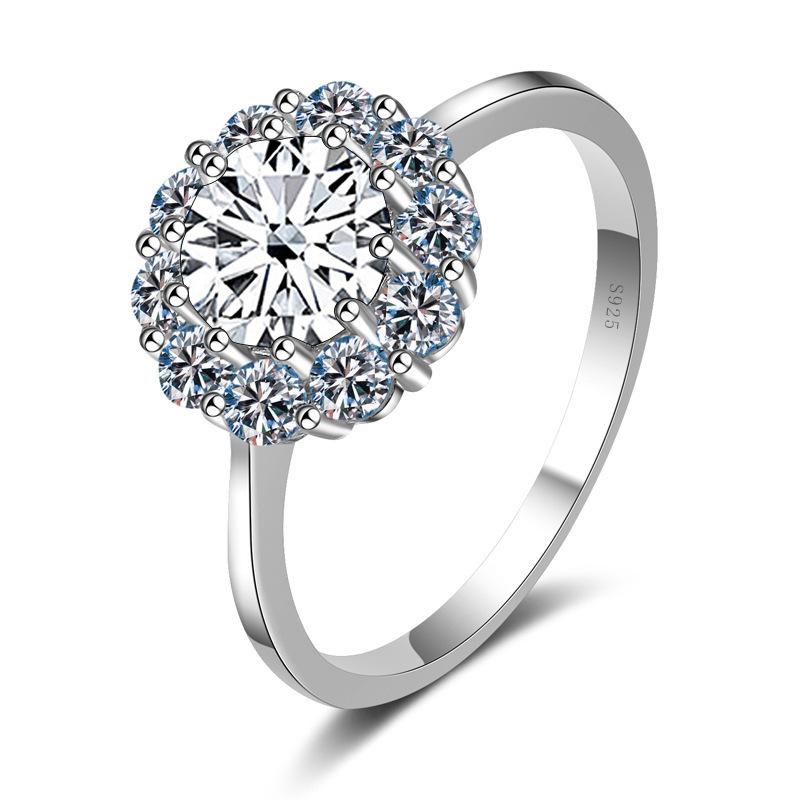 Rount Cut Flower Shape 1ct Blue Green Moissanite Ring S925 Silver Elegant Style Engagement Bride Wedding Gift Us Size 5-9