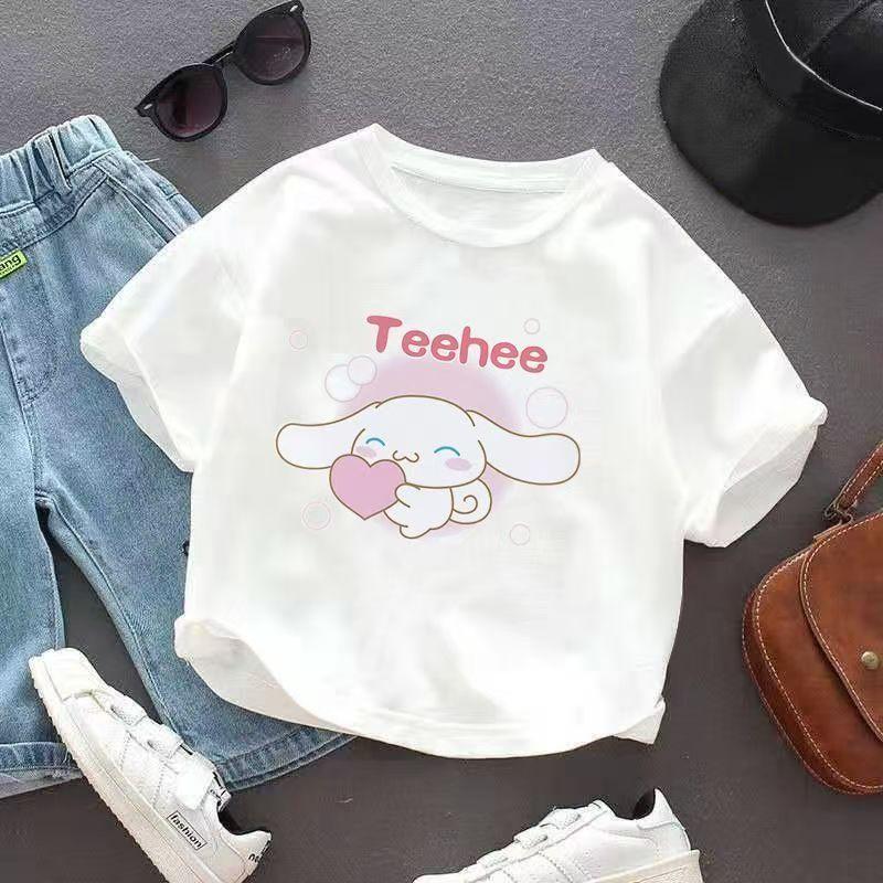 

Sanrios 2026 Summer New Design Cinnamoroll Graffiti Cartoon Print Pure Cotton Breathable Childrens ShortSleeved TShirt S