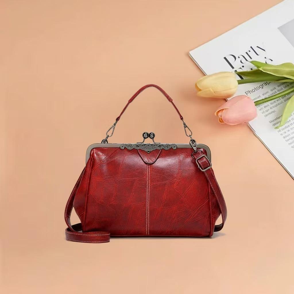 Vintage Einfarbig Weiches PU-Leder Damen Mode Schulter-Sling-Taschen Hohe Kapazität Einfacher Riemen Beutel Crossbody-Tasche Pendeln