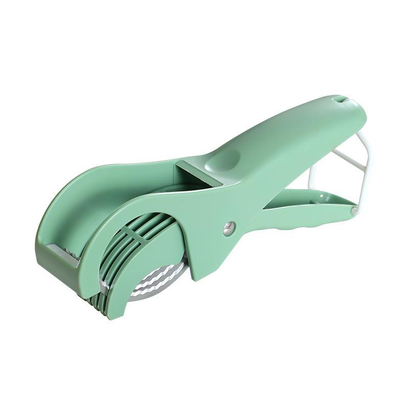 2 - Color Fruit & Vegetable Slicer, Food - Grade Spring - Clip Cutter, Wavy Blade Even Slicing Kitchen Tool (Light Green/Orange)