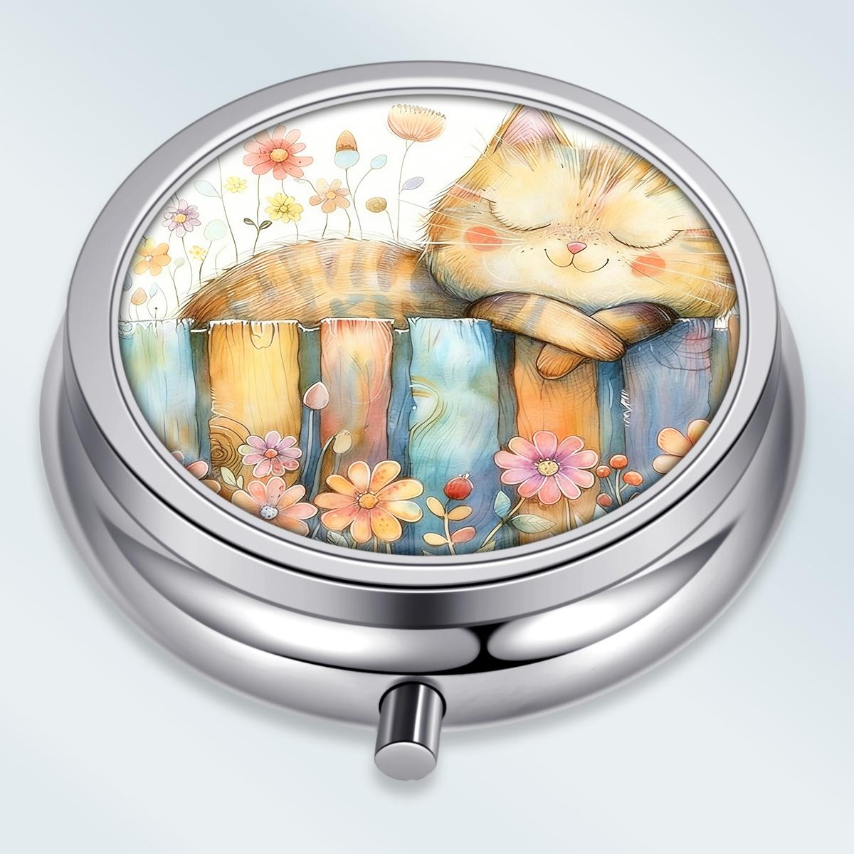 

Portable Pill Box with 3 Compartments, Mini Metal Medicine Organizer Case, Cute Printed Pill Container for Vitamins, Pills, Jewelry, Travel, Daily Use різнокольоровий