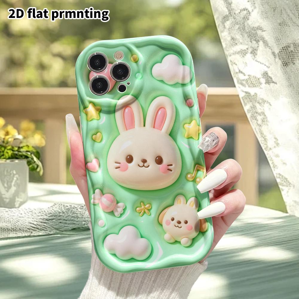 Phone Case: 2D Flat Design, Suitable for iPhone 18 17 16 15 14 13 Pro Protective Case, Mint Green Double Rabbits, Perfect Christmas and Halloween Holi