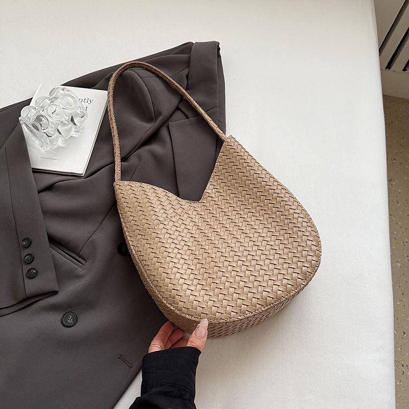 Korean Style Woven Bucket Bag: Women's Fashion Casual Shoulder & Underarm Retro Handbag